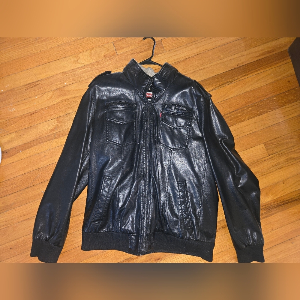 Levi's Black Leather Jacket with Cream Lining